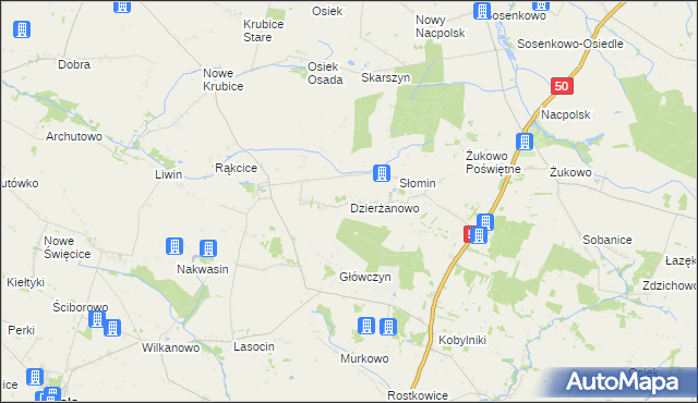 mapa Dzierżanowo gmina Mała Wieś, Dzierżanowo gmina Mała Wieś na mapie Targeo