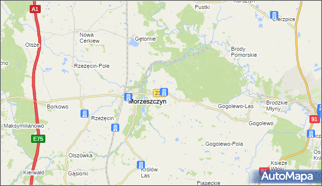 mapa Dzierżążno gmina Morzeszczyn, Dzierżążno gmina Morzeszczyn na mapie Targeo