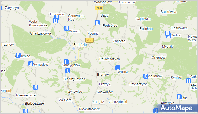 mapa Dziewięczyce, Dziewięczyce na mapie Targeo