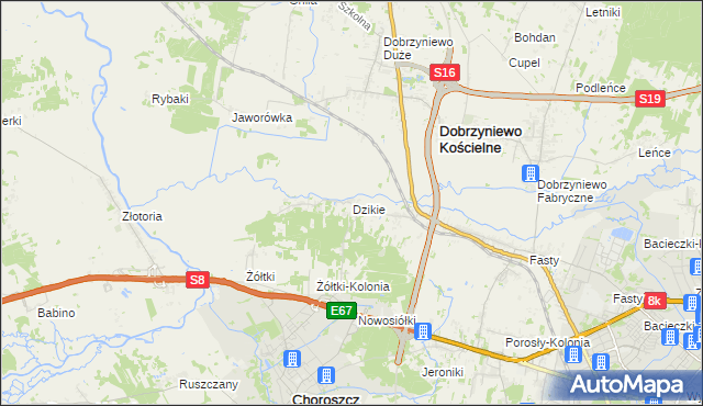 mapa Dzikie gmina Choroszcz, Dzikie gmina Choroszcz na mapie Targeo