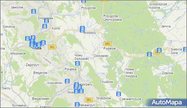 mapa Dzikowiec gmina Nowa Ruda, Dzikowiec gmina Nowa Ruda na mapie Targeo