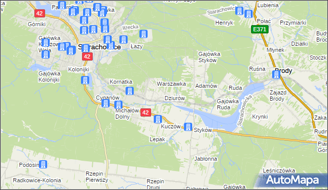 mapa Dziurów gmina Brody, Dziurów gmina Brody na mapie Targeo