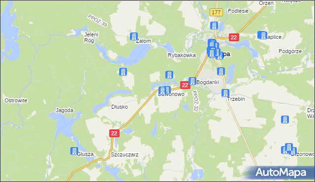 mapa Dzwonowo gmina Człopa, Dzwonowo gmina Człopa na mapie Targeo