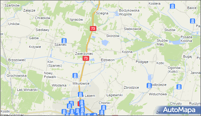 mapa Elżbiecin gmina Busko-Zdrój, Elżbiecin gmina Busko-Zdrój na mapie Targeo