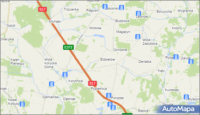 mapa Elżbietów gmina Trojanów, Elżbietów gmina Trojanów na mapie Targeo