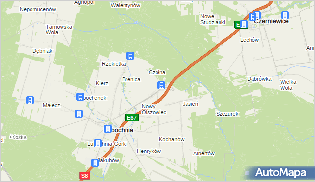 mapa Emilianów gmina Lubochnia, Emilianów gmina Lubochnia na mapie Targeo