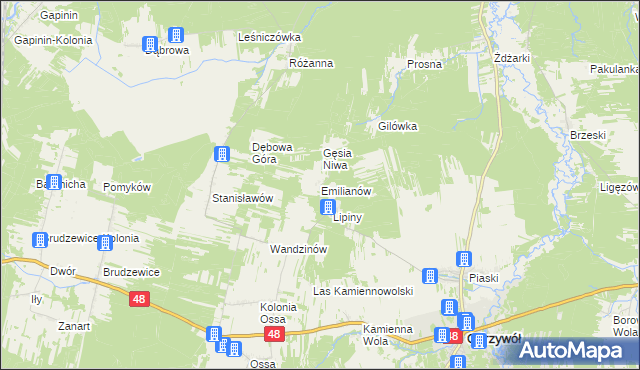 mapa Emilianów gmina Odrzywół, Emilianów gmina Odrzywół na mapie Targeo