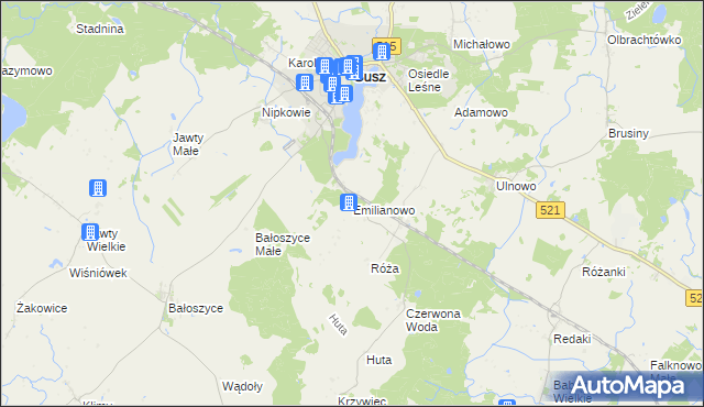 mapa Emilianowo gmina Susz, Emilianowo gmina Susz na mapie Targeo