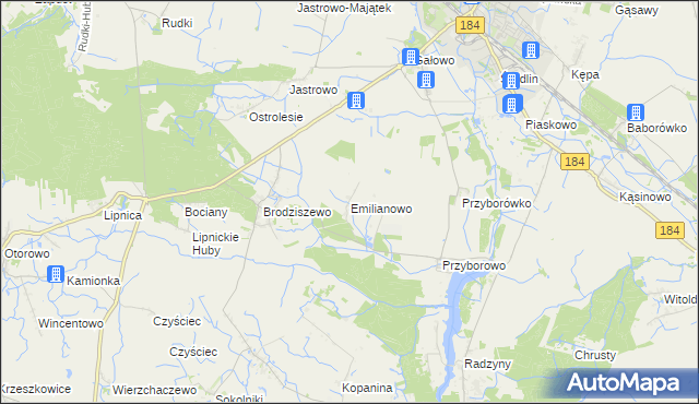 mapa Emilianowo gmina Szamotuły, Emilianowo gmina Szamotuły na mapie Targeo