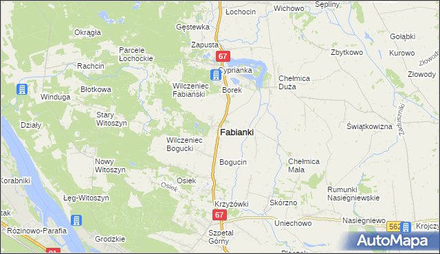 mapa Fabianki powiat włocławski, Fabianki powiat włocławski na mapie Targeo