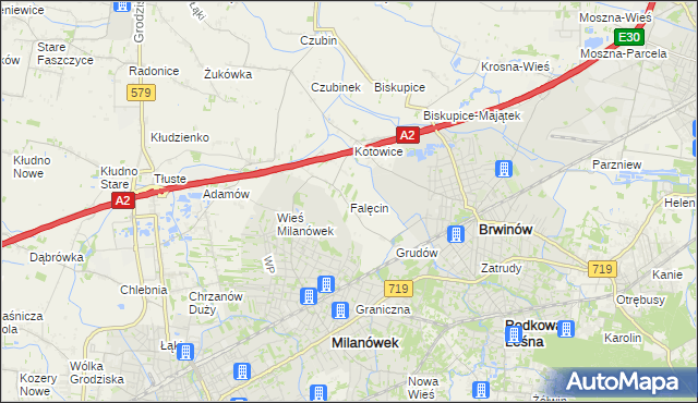 mapa Falęcin gmina Brwinów, Falęcin gmina Brwinów na mapie Targeo