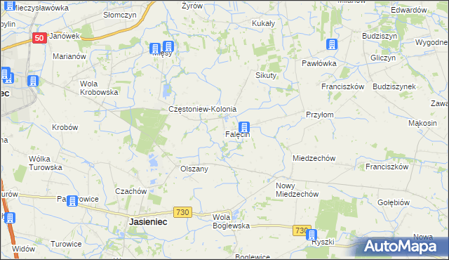 mapa Falęcin gmina Grójec, Falęcin gmina Grójec na mapie Targeo