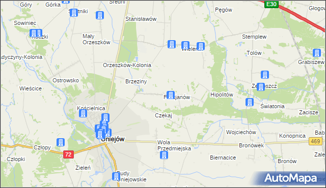 mapa Felicjanów gmina Uniejów, Felicjanów gmina Uniejów na mapie Targeo