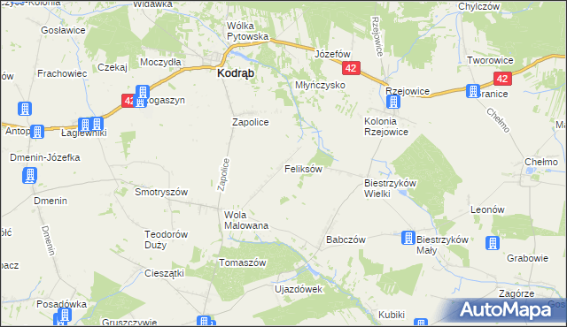 mapa Feliksów gmina Kodrąb, Feliksów gmina Kodrąb na mapie Targeo