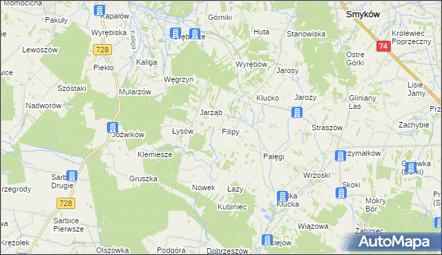 mapa Filipy gmina Radoszyce, Filipy gmina Radoszyce na mapie Targeo