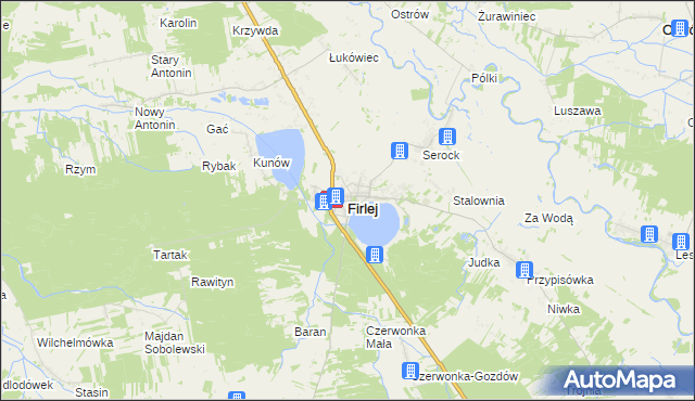 mapa Firlej powiat lubartowski, Firlej powiat lubartowski na mapie Targeo