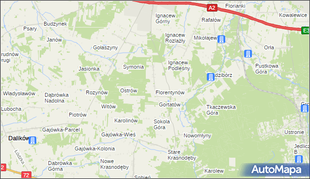 mapa Florentynów gmina Parzęczew, Florentynów gmina Parzęczew na mapie Targeo