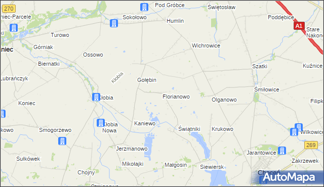 mapa Florianowo gmina Lubraniec, Florianowo gmina Lubraniec na mapie Targeo