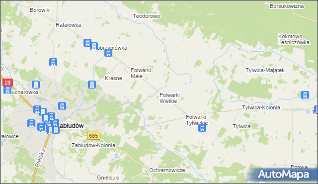 mapa Folwarki Wielkie, Folwarki Wielkie na mapie Targeo