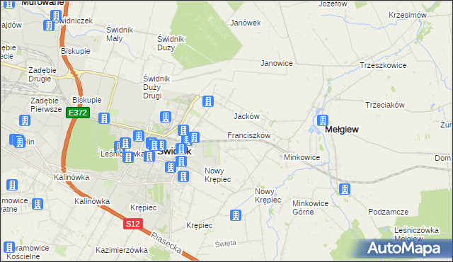 mapa Franciszków gmina Mełgiew, Franciszków gmina Mełgiew na mapie Targeo