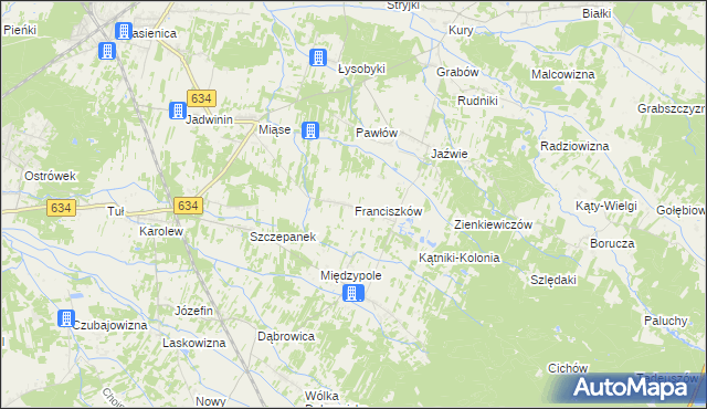 mapa Franciszków gmina Tłuszcz, Franciszków gmina Tłuszcz na mapie Targeo