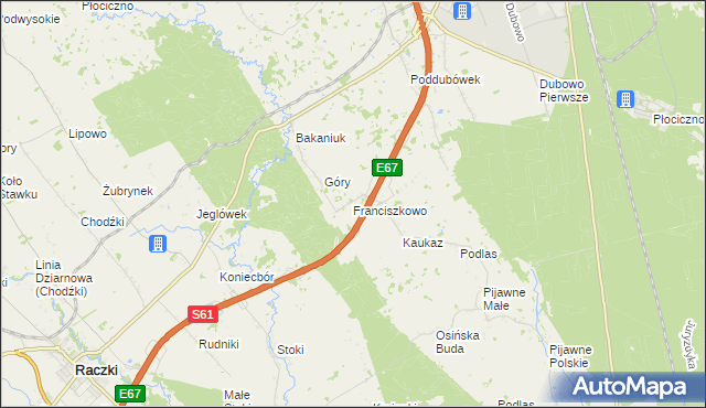 mapa Franciszkowo gmina Raczki, Franciszkowo gmina Raczki na mapie Targeo