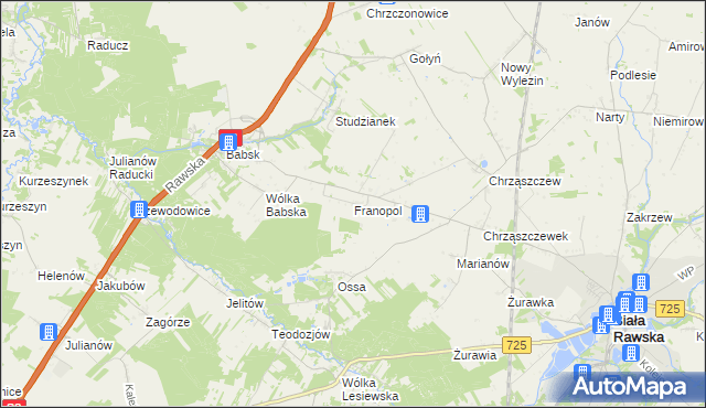 mapa Franopol gmina Biała Rawska, Franopol gmina Biała Rawska na mapie Targeo