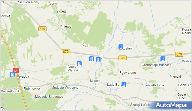 mapa Gać gmina Łomża, Gać gmina Łomża na mapie Targeo