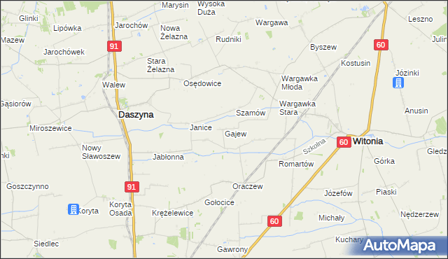 mapa Gajew gmina Witonia, Gajew gmina Witonia na mapie Targeo
