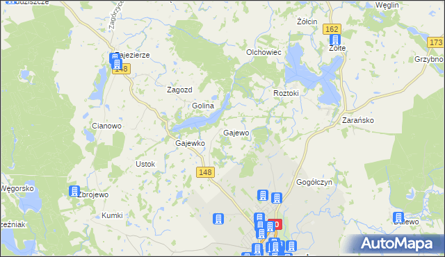mapa Gajewo gmina Drawsko Pomorskie, Gajewo gmina Drawsko Pomorskie na mapie Targeo