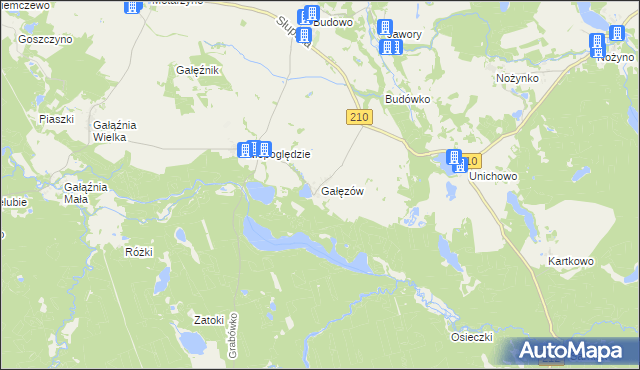 mapa Gałęzów gmina Dębnica Kaszubska, Gałęzów gmina Dębnica Kaszubska na mapie Targeo