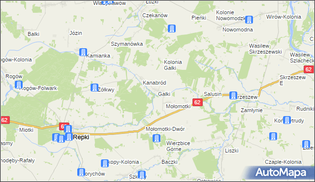 mapa Gałki gmina Repki, Gałki gmina Repki na mapie Targeo
