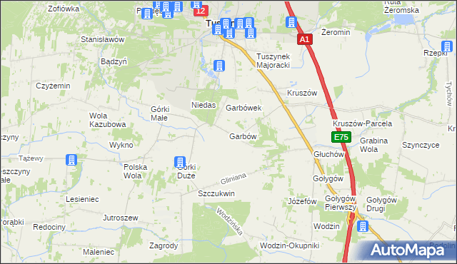 mapa Garbów gmina Tuszyn, Garbów gmina Tuszyn na mapie Targeo