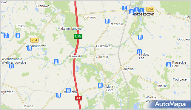 mapa Gąsiorki, Gąsiorki na mapie Targeo