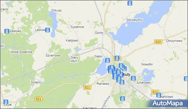 mapa Gąski gmina Prabuty, Gąski gmina Prabuty na mapie Targeo