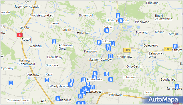 mapa Gawłów gmina Sochaczew, Gawłów gmina Sochaczew na mapie Targeo