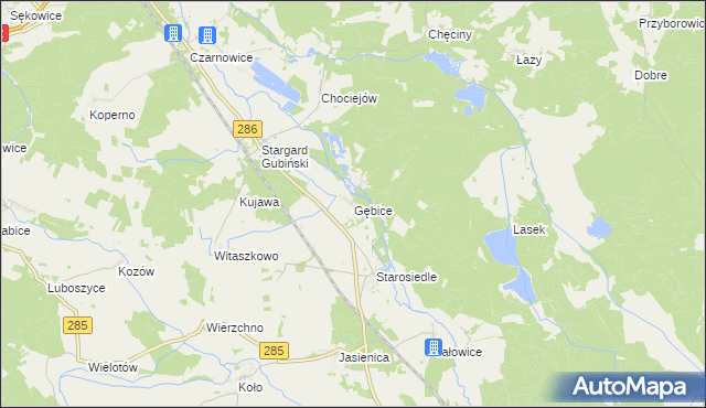 mapa Gębice gmina Gubin, Gębice gmina Gubin na mapie Targeo