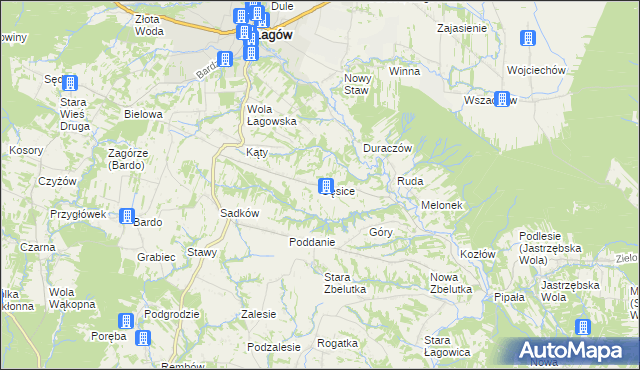 mapa Gęsice gmina Łagów, Gęsice gmina Łagów na mapie Targeo