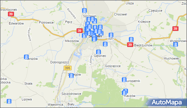 mapa Gęsiniec, Gęsiniec na mapie Targeo