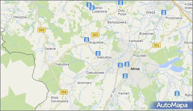 mapa Giebułtów gmina Mirsk, Giebułtów gmina Mirsk na mapie Targeo