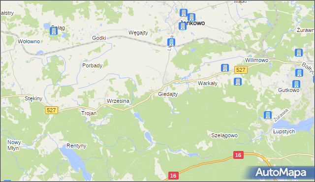 mapa Giedajty, Giedajty na mapie Targeo