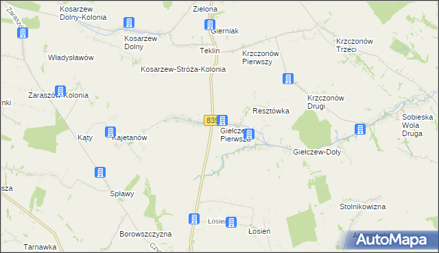 mapa Giełczew gmina Wysokie, Giełczew gmina Wysokie na mapie Targeo