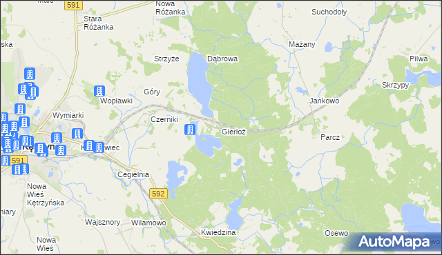 mapa Gierłoż gmina Kętrzyn, Gierłoż gmina Kętrzyn na mapie Targeo