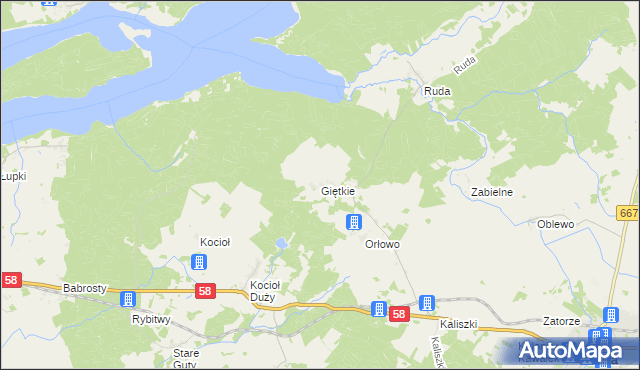 mapa Giętkie, Giętkie na mapie Targeo