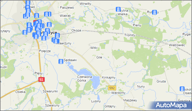 mapa Gile gmina Bartoszyce, Gile gmina Bartoszyce na mapie Targeo