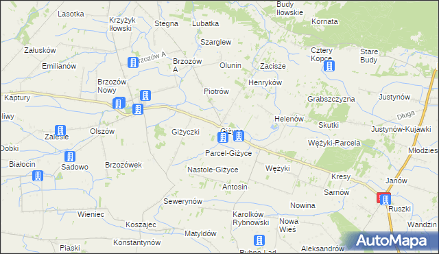 mapa Giżyce gmina Iłów, Giżyce gmina Iłów na mapie Targeo