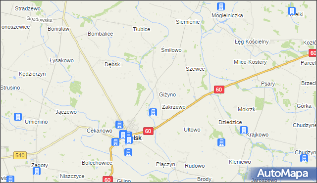 mapa Giżyno gmina Bielsk, Giżyno gmina Bielsk na mapie Targeo