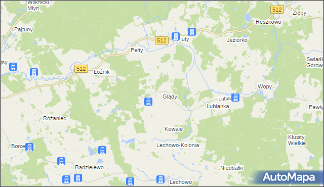 mapa Glądy gmina Pieniężno, Glądy gmina Pieniężno na mapie Targeo