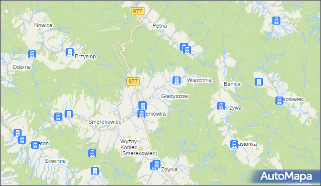 mapa Gładyszów, Gładyszów na mapie Targeo