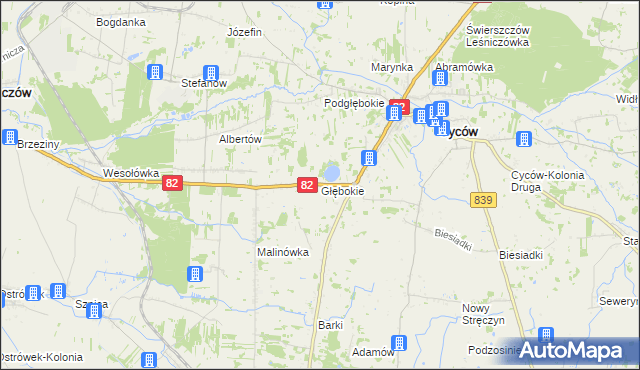 mapa Głębokie gmina Cyców, Głębokie gmina Cyców na mapie Targeo